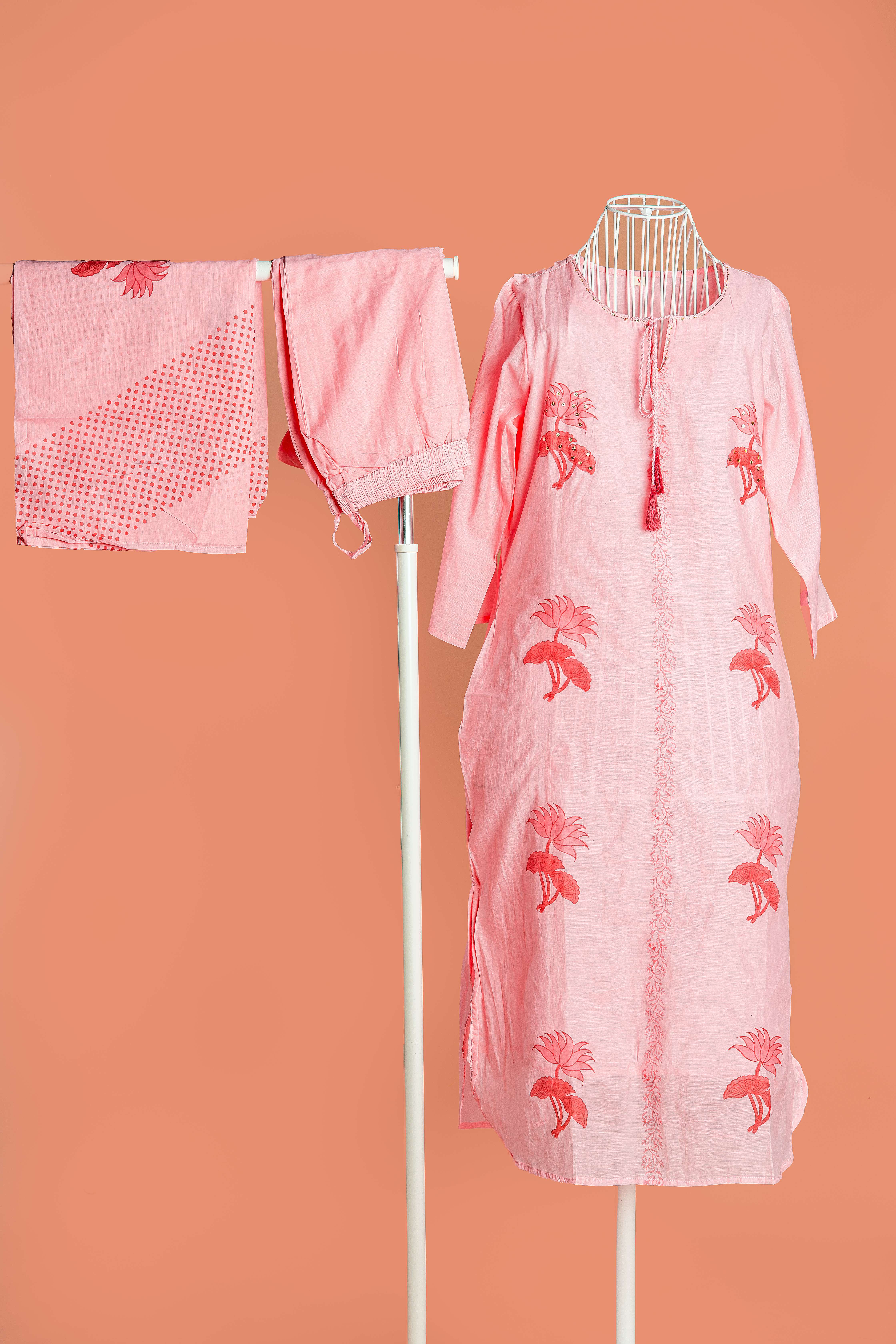 Pink Floral Embroidered Kurta Set