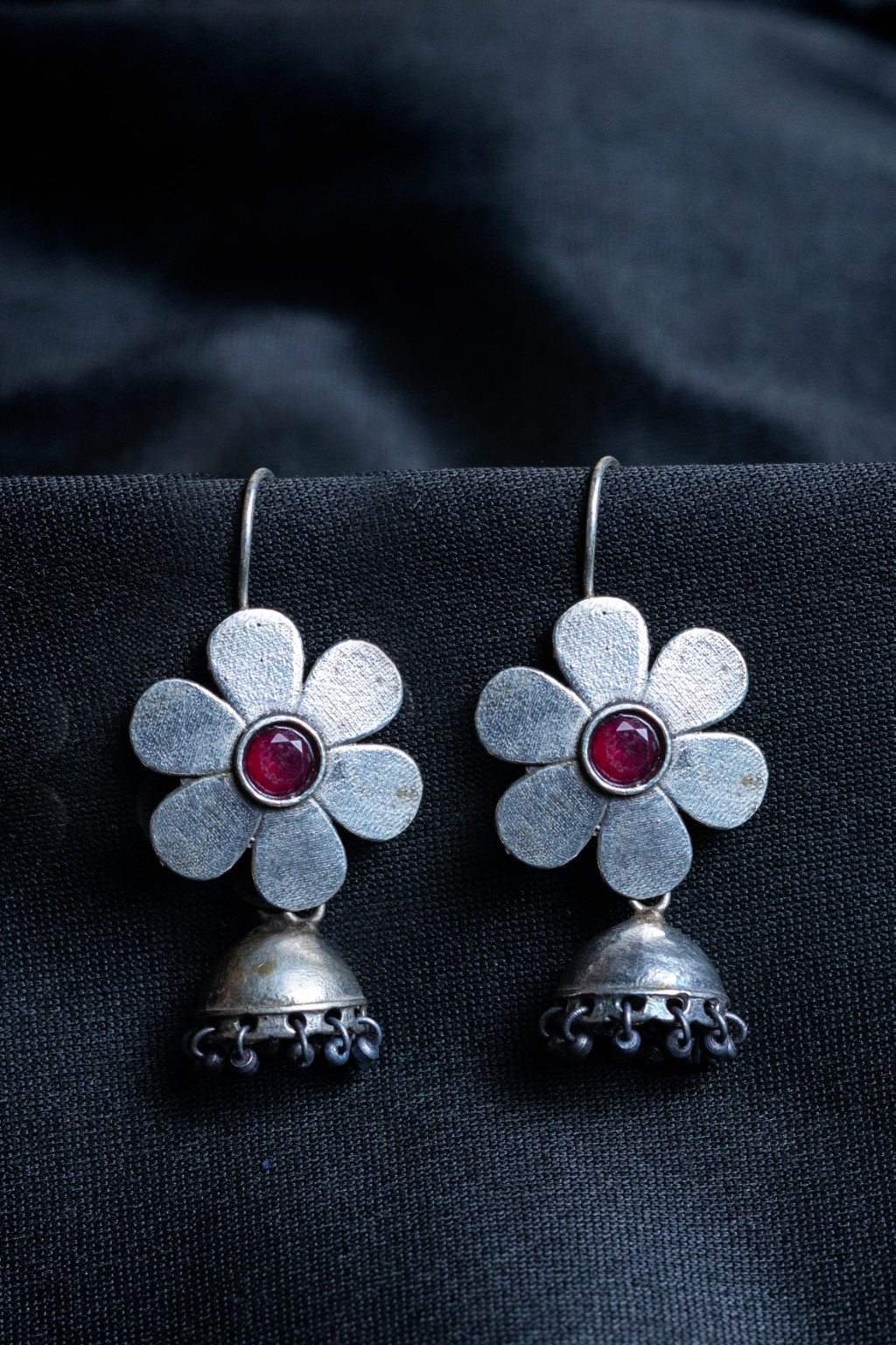 Floral Ruby Jhumki Earrings