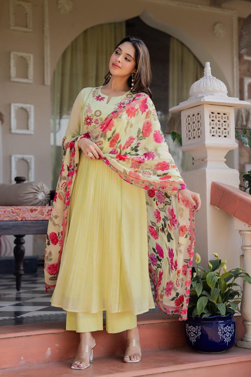Crush Cotton Embroidered Suit