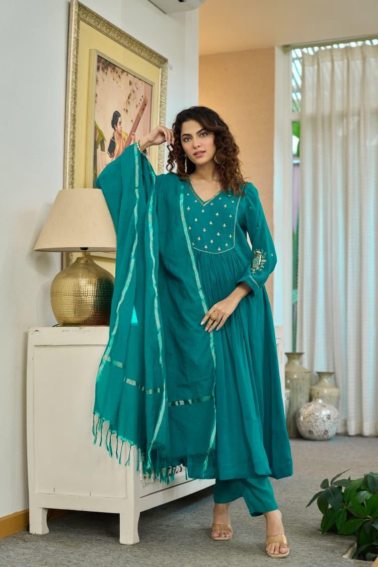 Teal Mal Chanderi Suit