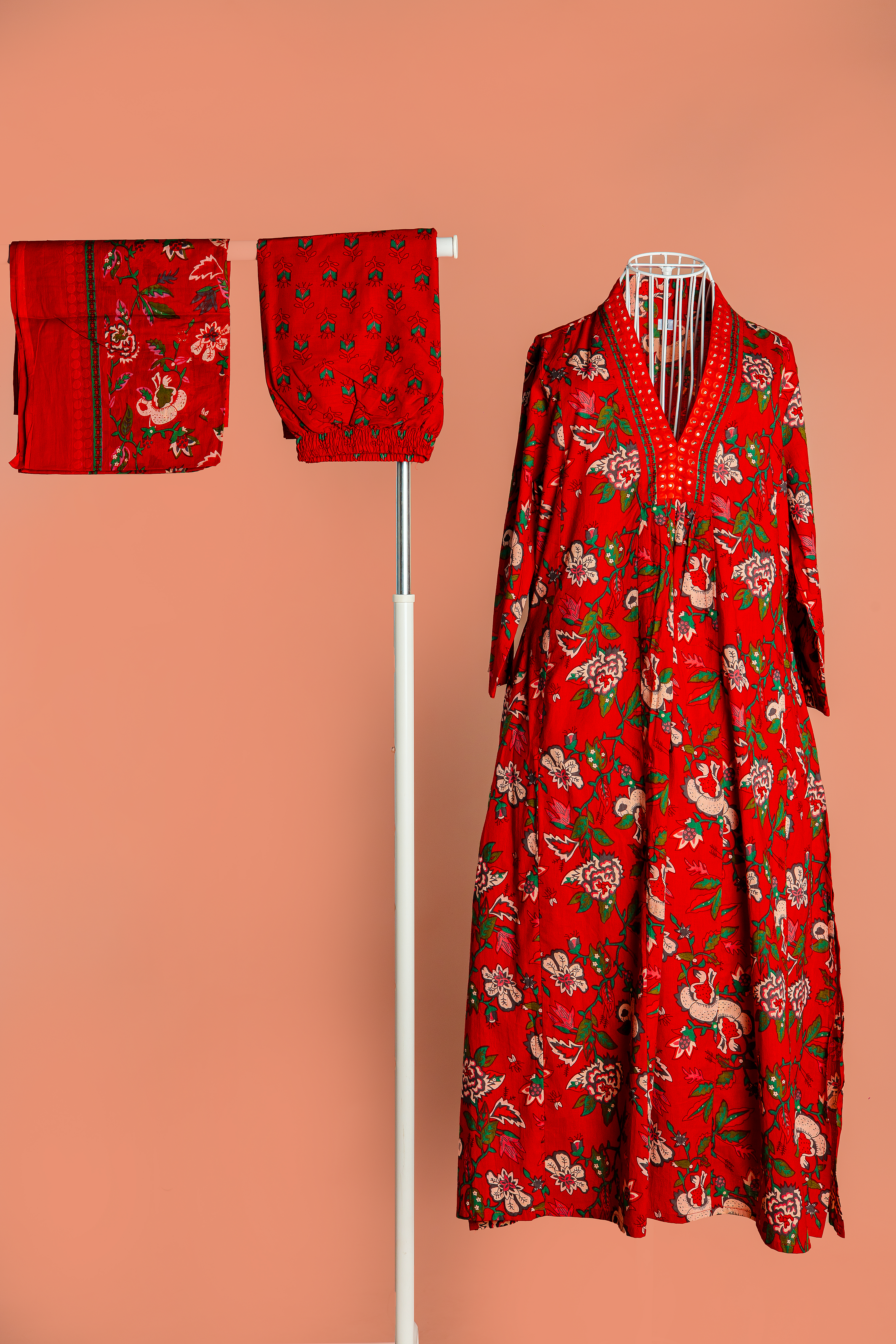 Floral Printed Anarkali Suit Set