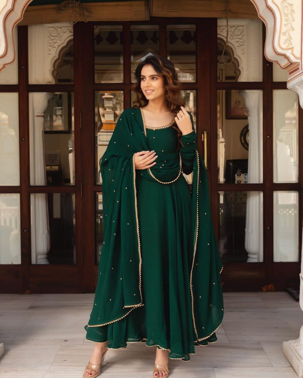 Bottle Green Anarkali