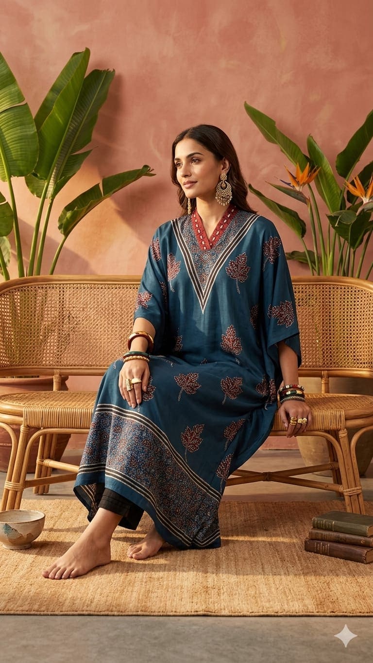 Blue Printed Kaftan free size